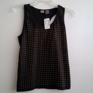 NWT. Saks Fifth Avenue Black Tank w/Gold embellish